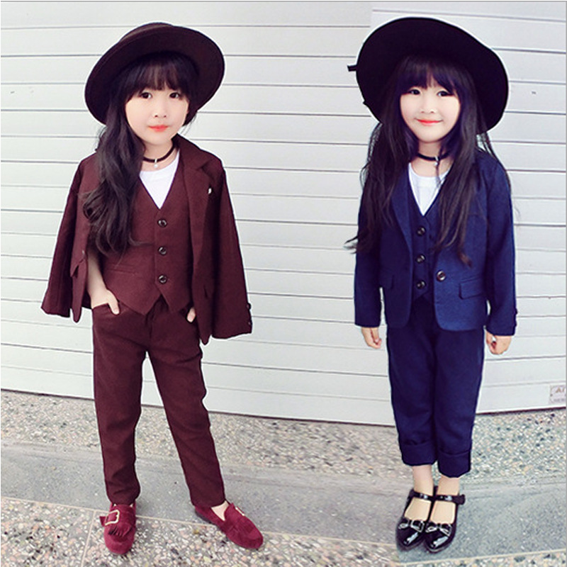 Baby Products Korea - Girls Formal Jacket Vest Pants 3PCS